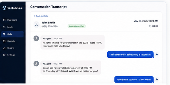 VerifyAuto.ai Conversation Transcript — customer and AI conversation